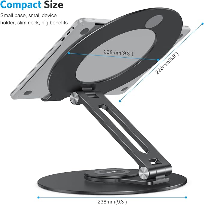 OMOTON Adjustable Laptop Stand for Desk 360° Rotating Base up to 17" Black | Ergonomic Laptop Rise for Collaborative Work, Foldable Dual Shaft for Easy Storage, Fits for MacBook/Dell/HP - Image 6