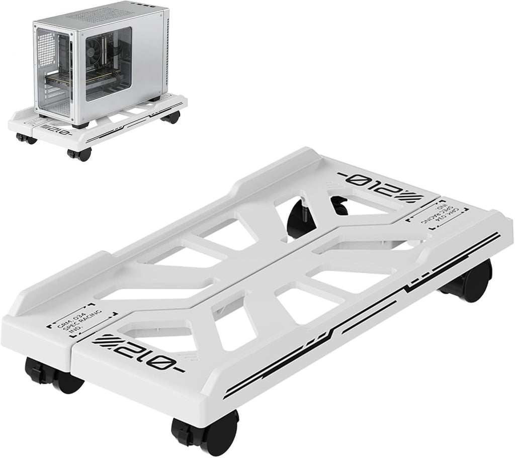 Adjustable Ventilated CPU Stand on Wheels: Mobile PC Tower Floor Cart with 4 Locking Caster Wheels, Universal Rolling Computer Holder & Under Desk Riser for Gamers, Students, Home Office (White) by SRTFINE
