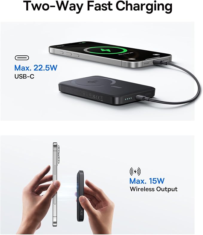 Baseus for MagSafe Portable Charger, Qi2 Certified 15W Wireless Magnetic Power Bank 10000mAh with USB-C Cable 22.5W PD Charging, Battery Pack Compatible with iPhone 17/16/15/14/13 Pro/Pro Max Series - Image 5