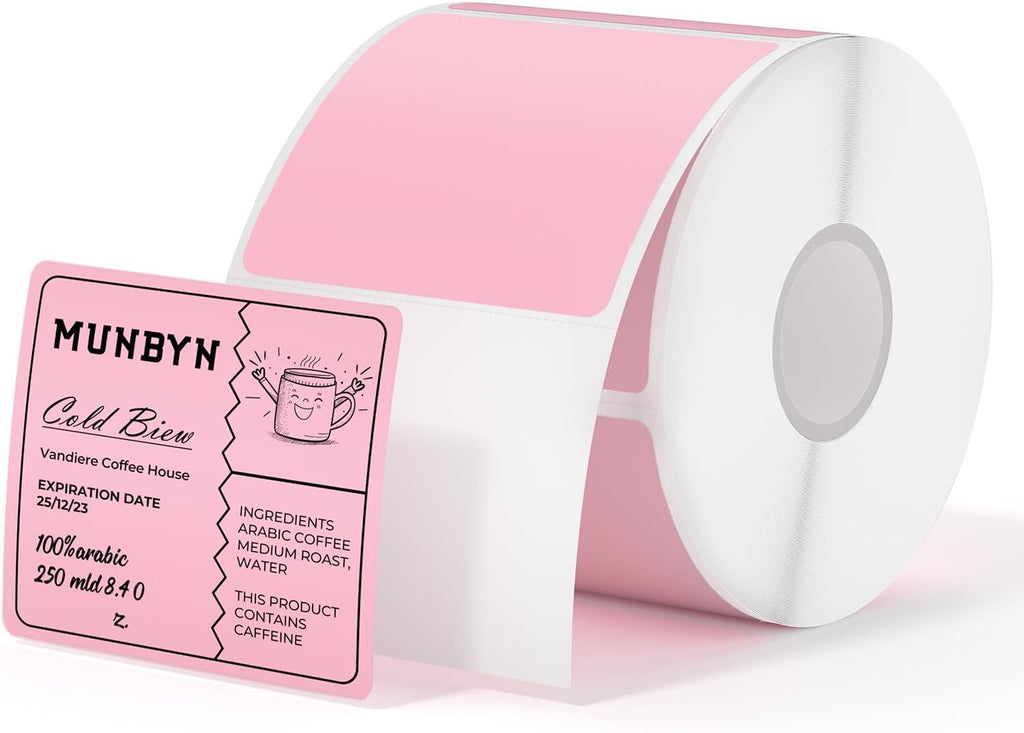 MUNBYN 2x2 Thermal Labels, 750 Sheets/Roll, Pink by MUNBYN