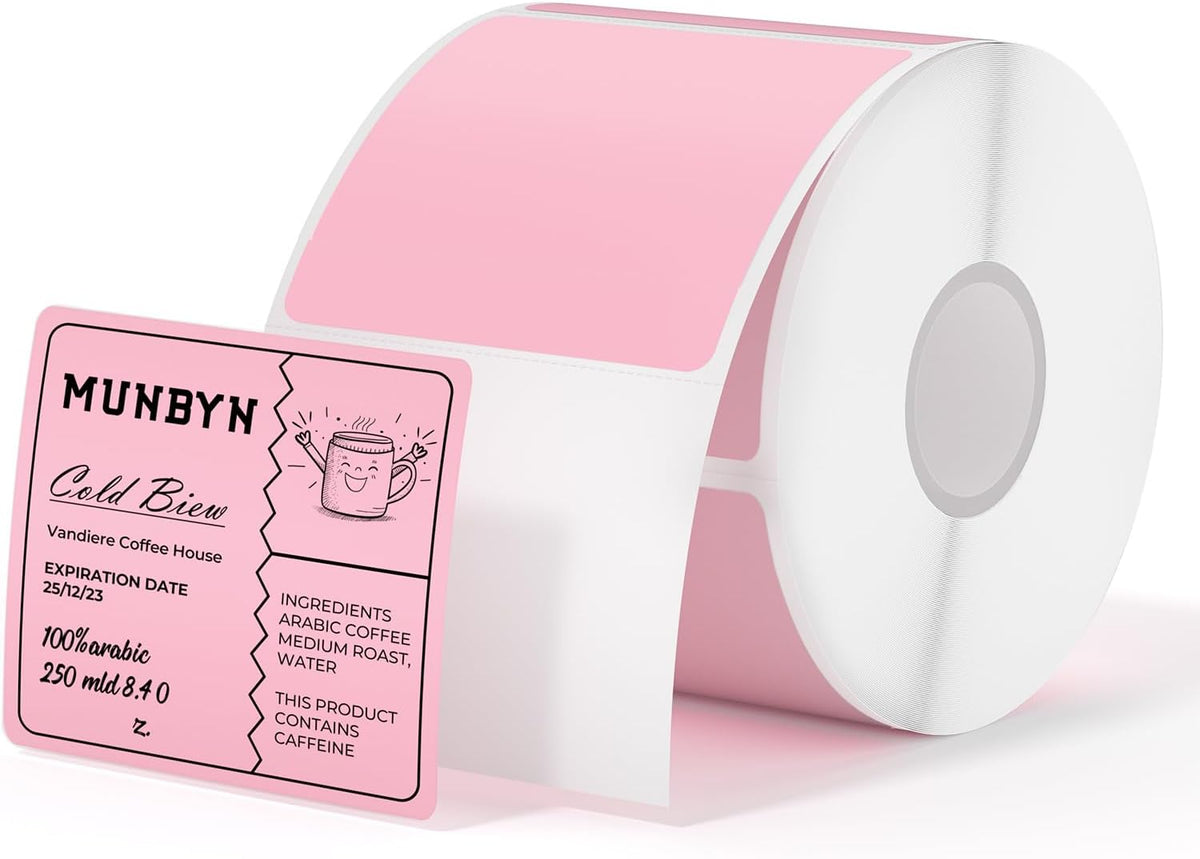 MUNBYN 2x2 Thermal Labels, 750 Sheets/Roll, Pink by MUNBYN
