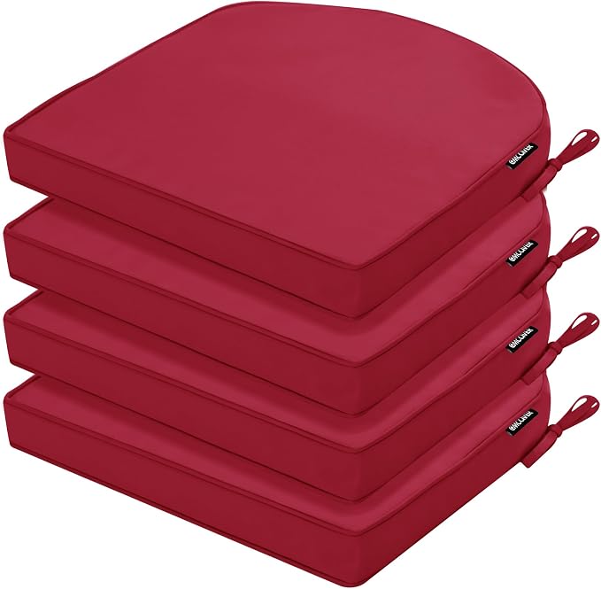 Outdoor Chair Cushions Set of 4, 17 x 16 Inch Waterproof Seat Pads | 3 Year Color Fastness Thick Patio Chair Cushion with Ties for Garden Lawn Sofa Couch, Burgundy by COMCAVER