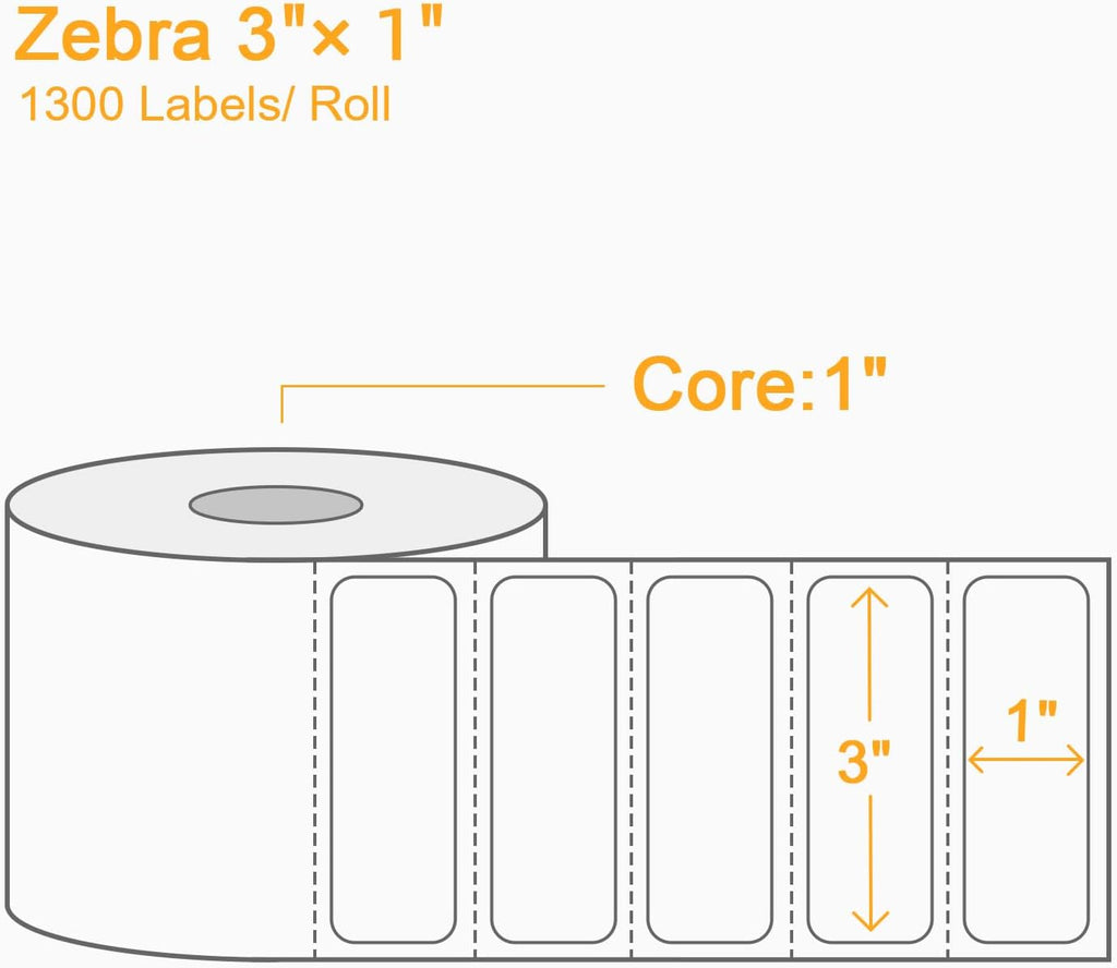 (15600 Labels/12 Rolls) Labelebal 3-Proof 1" Core 12 Rolls 3" x 1" Inch Direct Thermal Labels & Stickers,Address Shipping Labels Compatible with Rollo & Zebra Desktop Printers Adhesive - Image 2