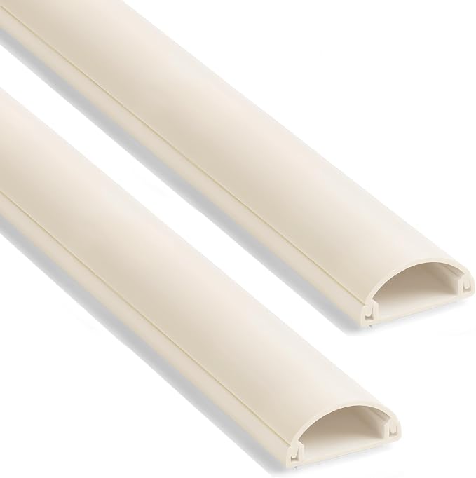 ZhiYo 42.5in Cord Covers for 1-2 Wires on Wall, 1" W x 0.4" H, Beige | Curved Design, Low-Profile Cord Hider, Self-Adhesive Cable Management Raceway for Wall-Mounted TV Wires, 3 Pack (14.2" Each) by ZhiYo