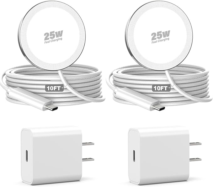 25W Magnetic Wireless Charger, 10FT Fast Charging Pad Wireless Charge for iPhone 17 16 /AirPods3/2/Pro/for Galaxy S26 Ultra/Pixel 10 Series, Portable Charger for Desk& Travel(2Pack,White) by WAYLITEWirelessCharger