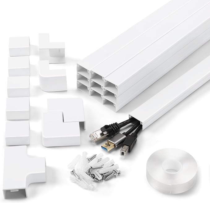 170in Wall Cable Hider Kit, Cord Hider Wall Cord Cover for 2-3 Cords | Wire Hiders for TV on Wall, White Wall Cable Management Kit, Paintable Wall Wire Cover 10 x L17in W0.95in H0.55in by YCLYC