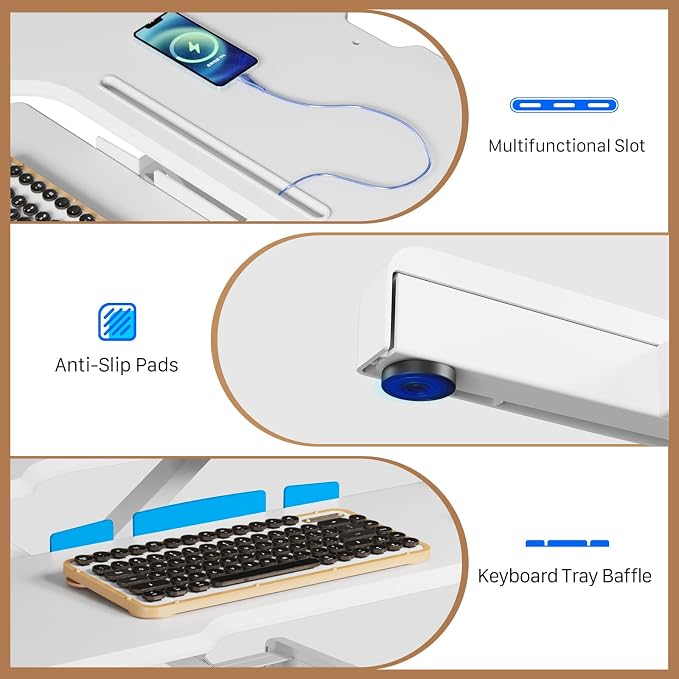 32" Standing Desk Converter, Quick Sit to Stand Desk Riser | Height Adjustable Stand up Desk with Keyboard Tray for Dual Monitor, Copmputer Workstation for Home Office, White - Image 7