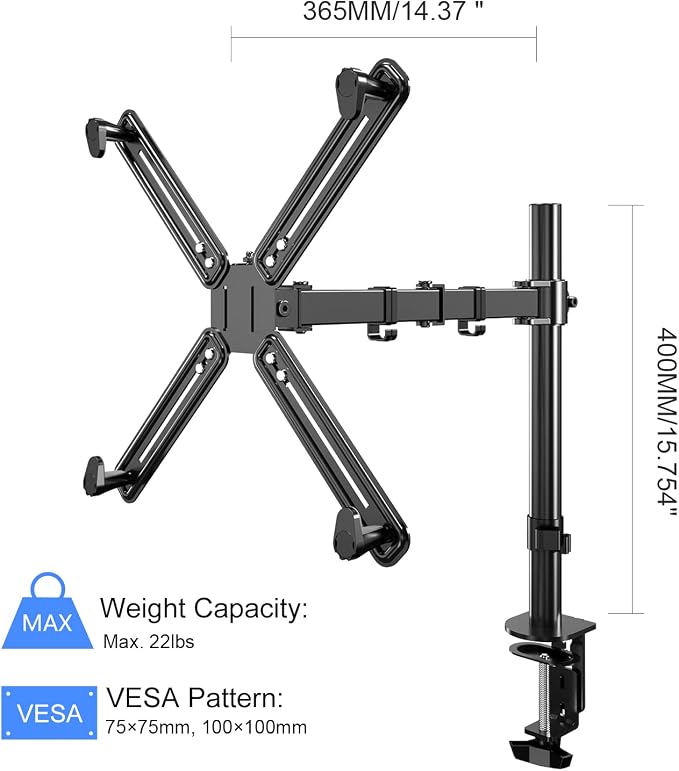 Non-VESA Single Monitor Arm Desk Mount with VESA Adapter Brackets | Holds Screens up to 27inches without VESA Holes, Fully Adjustable Stand, C-Clamp/Grommet Base - Image 2