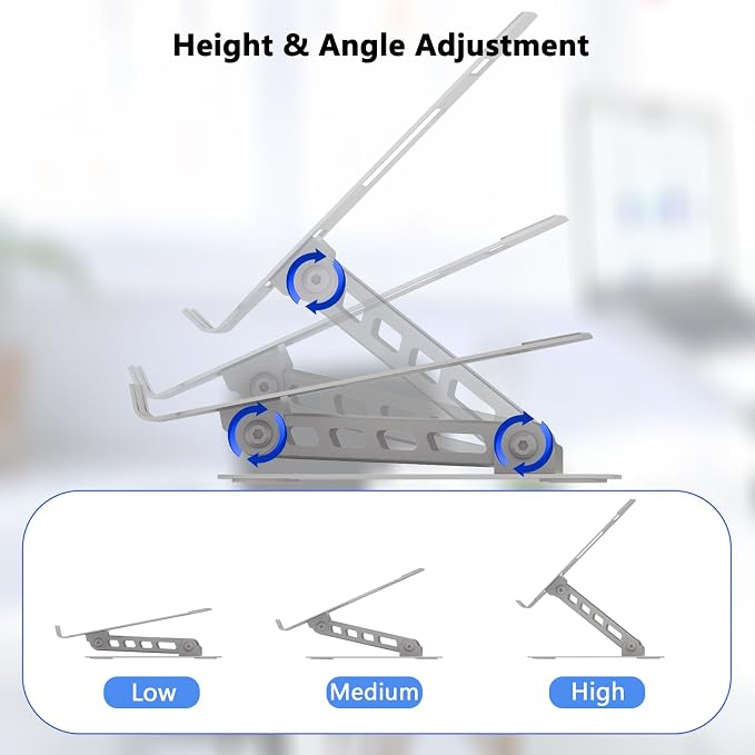 Adjustable Laptop Stand for Desk, Silvery | Ultra Stable Metal Base, Laptop Holder Riser, Fully Foldable, Easy to Storage & Carry, Fit for Laptop Under 18” - Image 3