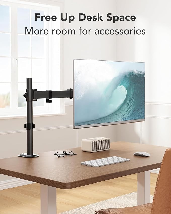 HUANUO Single Monitor Mount, Monitor Arm for 13”-32” Monitors up to 17.6 lbs, Adjustable Stand with 16” Max Height, Desk Mount with C-Clamp and Grommet Base, VESA 75x75mm or 100x100mm | 16 inch height, full-motion adjustment, C-clamp or grommet mountin... - Image 7
