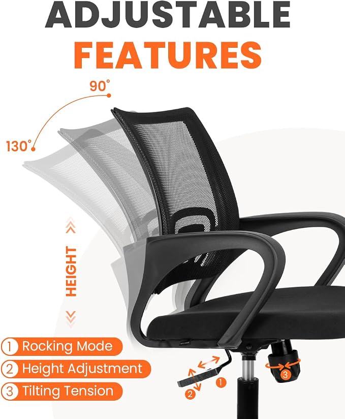 NEO CHAIR Office Computer Ergonomic Mid-Back Mesh Desk Chair, Black 2pack | Breathable Mesh Back with Lumbar Support, Height Adjustment, Smooth Rolling Casters for Home Office, Study or Gaming Setup - Image 7
