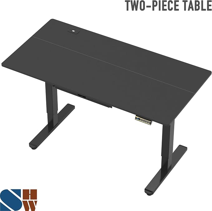 SHW 55 x 28 Electric Height Adjustable Standing Desk w/Drawer, Black | w/ Memory Presets and Cable Management | Drawer with adjustable compartments | Hanging Hooks - Image 9