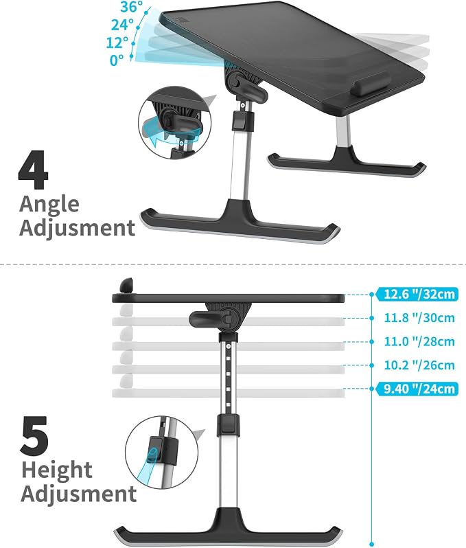 SAIJI PU Leather Laptop Bed Tray Table, Adjustable Laptop Stand with Removable Stopper, Portable Lap Desks with Foldable Legs, Notebook Stand Breakfast Reading Desk for Sofa Couch(Large, Black) - Image 4