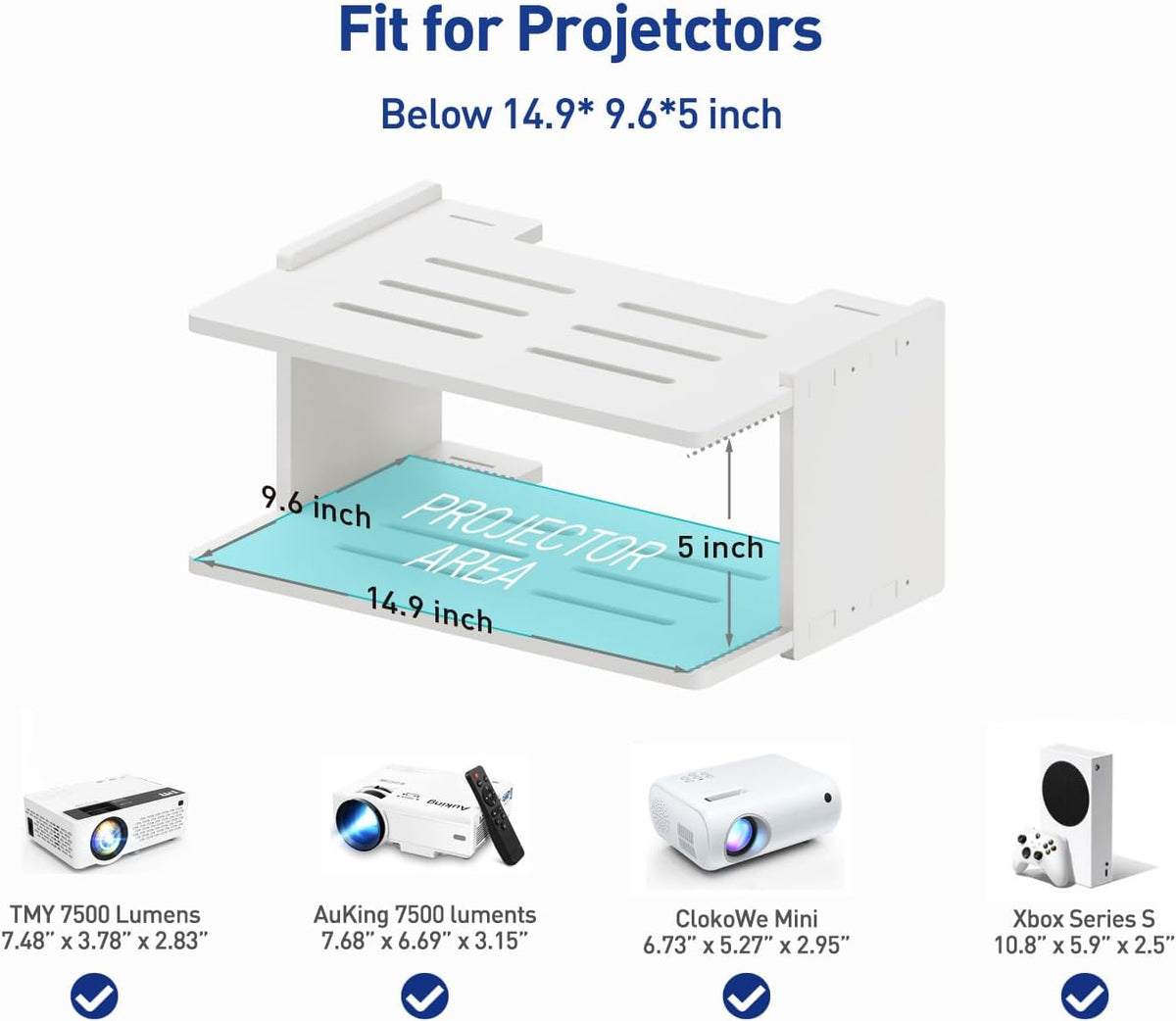 Projector Wall Mount Shelf - Floating Shelf with Holder, White - Image 5