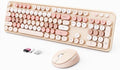 Wireless Keyboard and Mouse Combo, Ergonomic Full Size Typewriter Retro Round Keycaps Keyboard, Compatible with Windows, PC, Perfer for Home and Office Keyboards (Chocolate Color) by SkyGive