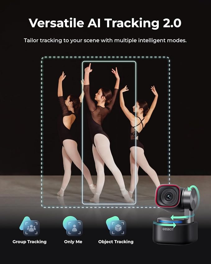 OBSBOT Tiny 3 4K PTZ Webcam 1/1.28" CMOS, W Smart Remote 2 | 50MP HDR 4K@30fps 1080p@120fps Spatial Audio Tri-Mic Voice/Gesture Control AI Tracking 2.0 Streaming, Meeting, Gaming - Image 7