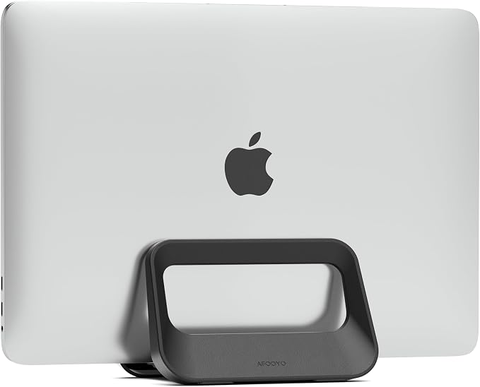 Vertical Laptop Stand for Desk,Plastics Laptop Holder Dock with Silicone Protection,Compatible with All MacBook/Surface/Samsung/HP/Dell/Chrome Book (Black) by AFOOYO