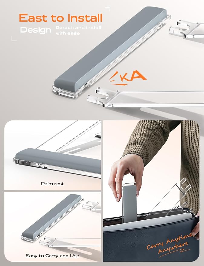 LOXP Acrylic Laptop Stand for Desk, Laptop Stand with Wrist Support | Removable Notebook Stand Ventilated Cooling Computer Riser Ergonomic Acrylic Lectern Mount Compatible with 10-17” Laptops - Image 5