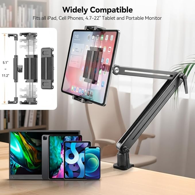 Jakeko Magnetic Portable Monitor Stand 15.6" - up to 16" 18.5" 22 inch Tablet Holder for iPad VESA Mount 75mm for Desk Adjustable Foldable 360° Swivel (Up to 16.5'') - Image 2