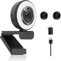 Angetube 1080P USB Webcam with Ring Light Autofocus & Microphone for PC Mac | Built-in Privacy Cover, Plug and Play, Compatible with Laptop Desktop, Works for Streaming, Teams, Skype Video Calls by Angetube