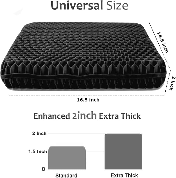 Gel Seat Cushion for Long Sitting, Extra Thick Gel Cushion for Wheelchair Soft Chair Pads for Office Home Chairs Car Seats Long Trips - Back Sciatica Hip Tailbone Pain Relief Cushion (Black) - Image 5