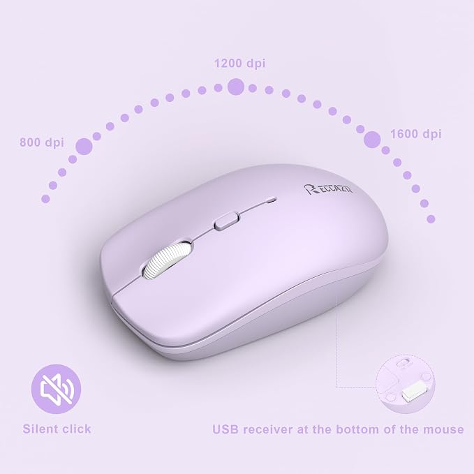 Wireless Keyboard and Mouse Combo Silent for Office and Home(Lilac) | 2.4G Full Size Silent Cordless Keyboard with Tilt Legs,3-Level DPI Quiet Mouse,for Windows/Mac OS/Desktop/Laptop/PC - Image 7