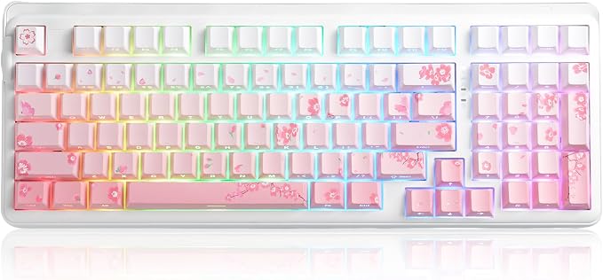 DAREU EK98pro Sakura Pink Wireless Mechanical Keyboard,Tri-Mode BT/2.4GHz/USB-C Creamy Gaming Keyboard with Number Pad,Gasket Structure,Hot Swappable Custom,RGB Backlit for Win/Mac by DAREUGAMINGDIRECT