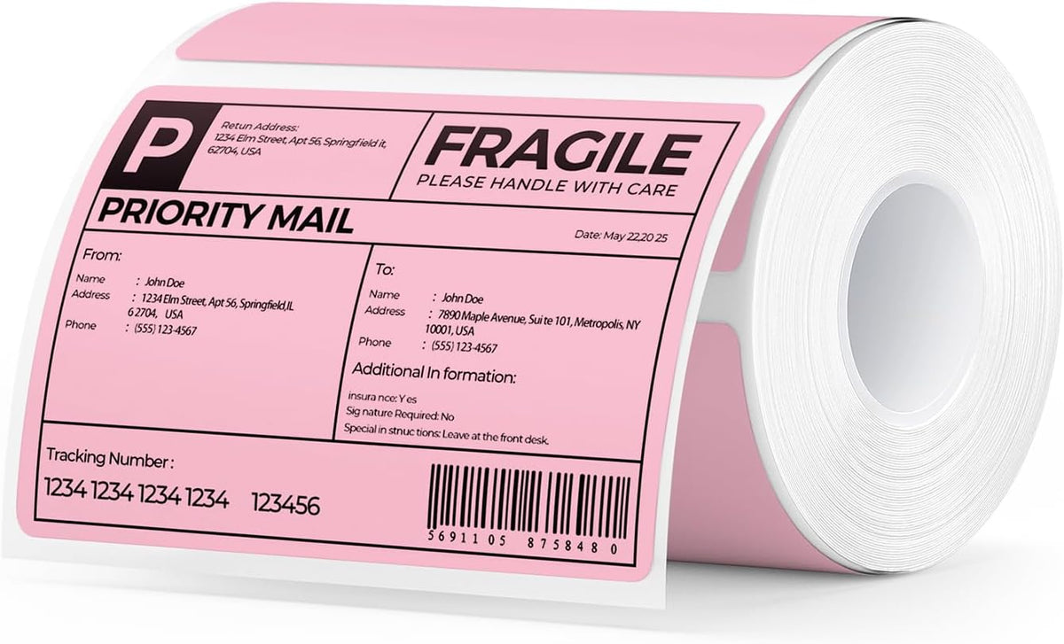 MUNBYN 4x3 Thermal Labels, 500 Sheets/1 Roll, Pink by MUNBYN