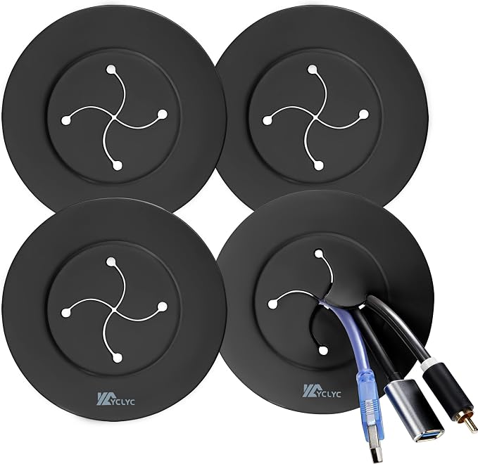 Cable Hider Wall Grommets for Cables, 3” in Wall Cable Management Kit | Black Wire Hiders for TV on Wall, Wire Hider Wall to Install Includes 4 Pass Brackets and 1 Hole Saw Drill by YCLYC