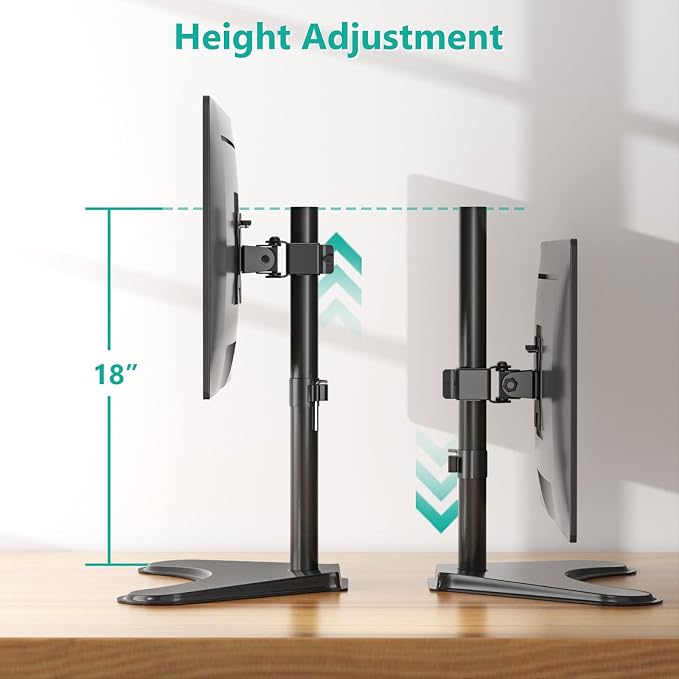 WALI Freestanding Vesa Monitor Stand for 13-32 inch Screens, up to 22 lbs | Single Monitor Stand for Desk, Full Motion with Height Adjustment, Tilt, Swivel, Rotation, VESA 75/100mm (MF001), Black - Image 5