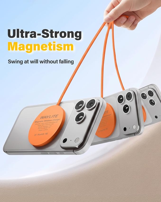 6FT Magnetic Wireless Charger Charging Pad - 15W Fast Phone Charger for Apple iPhone 17 16 15 14 13 12 Series & AirPods 4 3 2 Pro, Phone Charging Pad with Plug for Desk & Travel, 2Pack Orange - Image 4