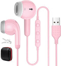 USB Earbuds for PC,Headphones with Microphone for Computer,Pink | Wired USB Headset with Mic Audio Control,Noise Isolating Stereo Laptop Earphones for Dell/HP/Surface PC Office Zoom Working by AIAUXAi