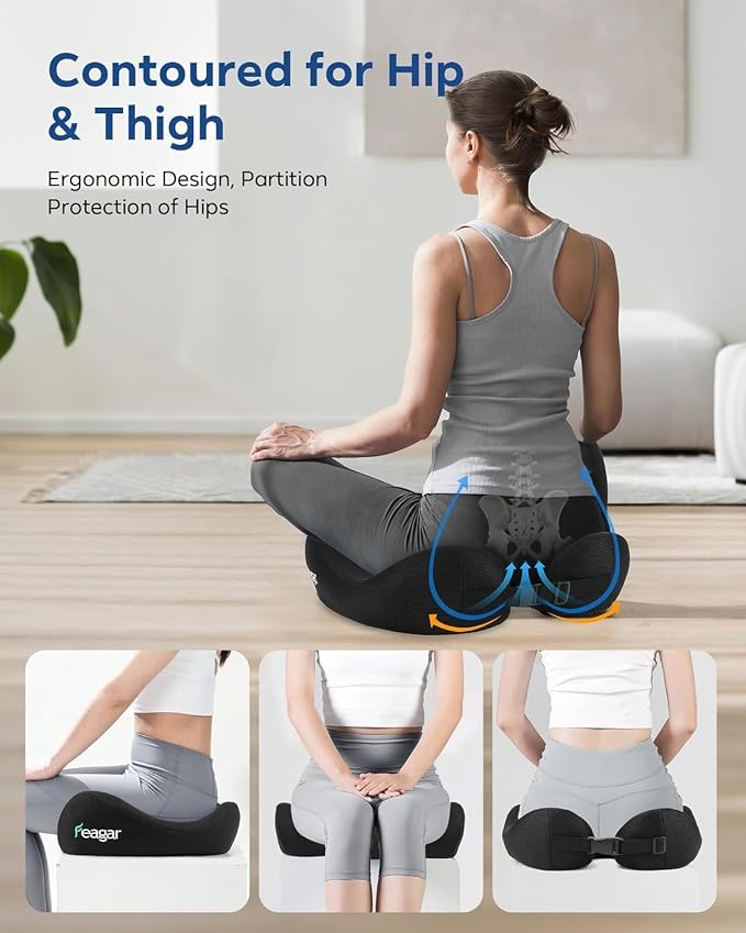 Seat Cushion for Office Chair - Memory Foam Tailbone Cushion | for Desk Chair, Car Seat and Wheelchair - Ergonomic Chair Pad for Hip and Lower Back Comfort - Image 3