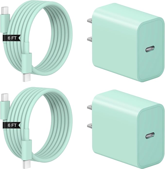 iPhone 17 16 15 Charger Fast Charging 2+2Pack 20W USB C Wall Charger with 6FT Fast Charging Cable Compatible with iPhone 17/17 Air/17 Pro/17 Pro Max/iPhone 16/15 Series, iPad Pro/AirPods - Green by Coreykin
