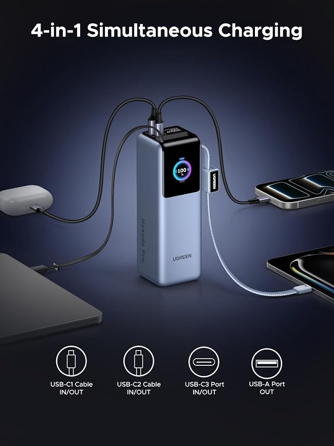 UGREEN Nexode Pro 25000mAh 200W Retractable Cables Power Bank for iPhone | Built-in retractable cables, TFT display, PD 3.1. 90Wh. Fast charges MacBook, Dell, HP, Samsung S26, iPhone 17/16. - Image 7