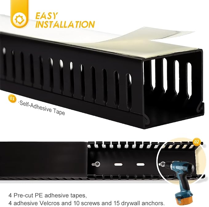 Cable Raceway, 95" Open Slot Cable Management Kit 4PCS 23.6" X 1.97" X 2.4" - Image 2