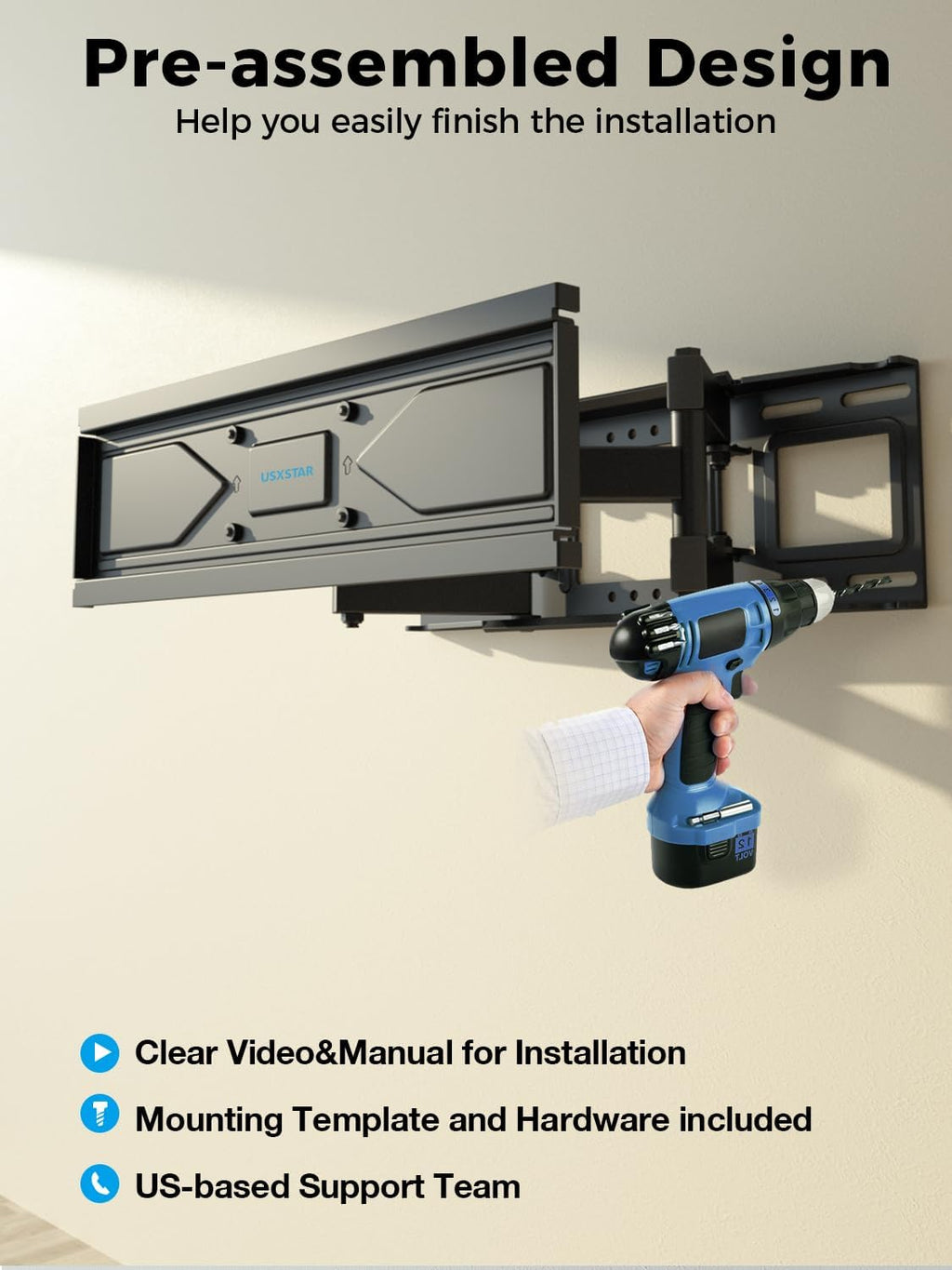 UL Listed Full Motion TV Wall Mount Bracket 40 50 55 65 inch TVs - Image 5