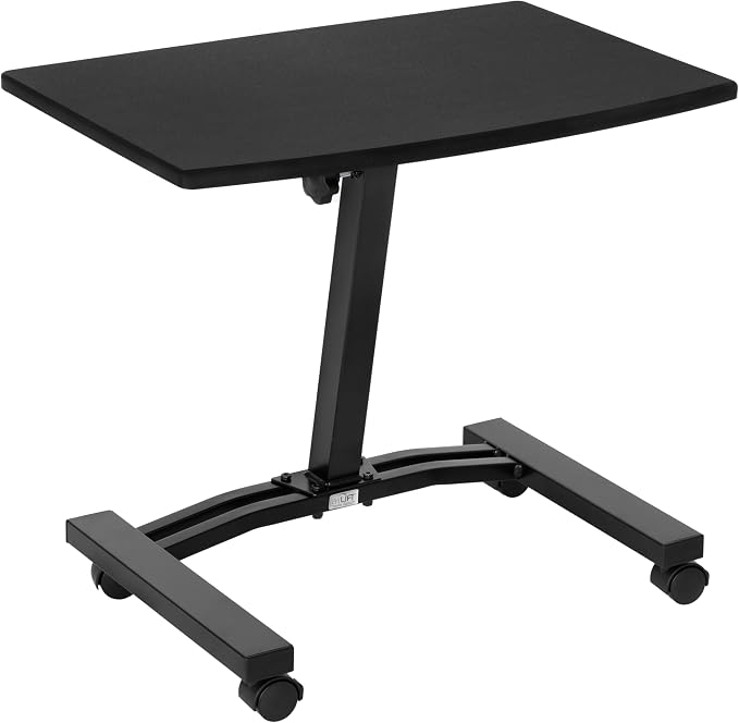 Seville Classics Airlift Mobile Height Adjustable Laptop Stand Computer Workstation for Sitting Classroom Home Office Medical Table w/Wheels, Flat Desk 24", Black - Image 3