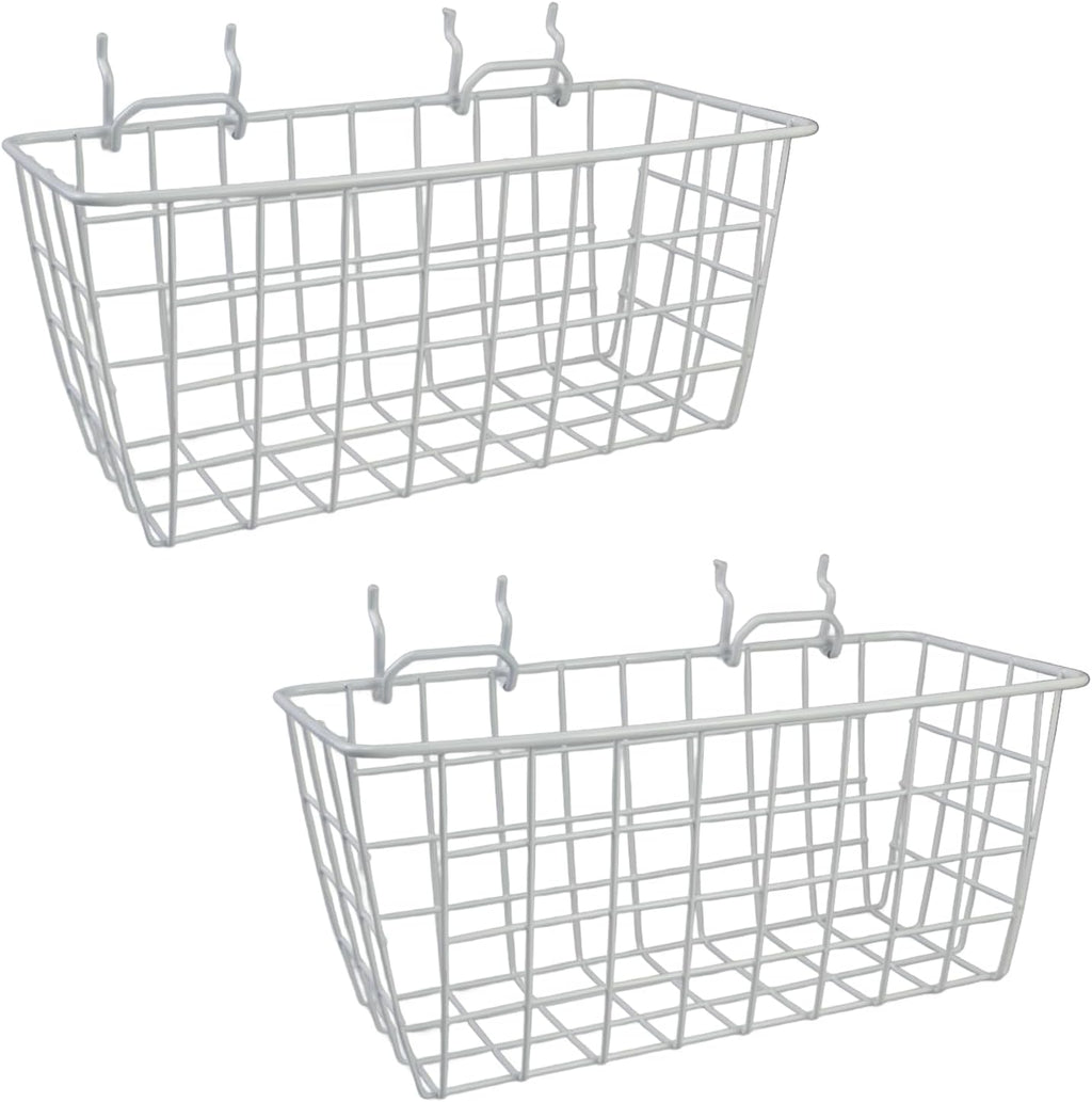 Pegboard Baskets 2 Pack Peg Board Metal Shelves Organizers (Medium, White) by G.CORE