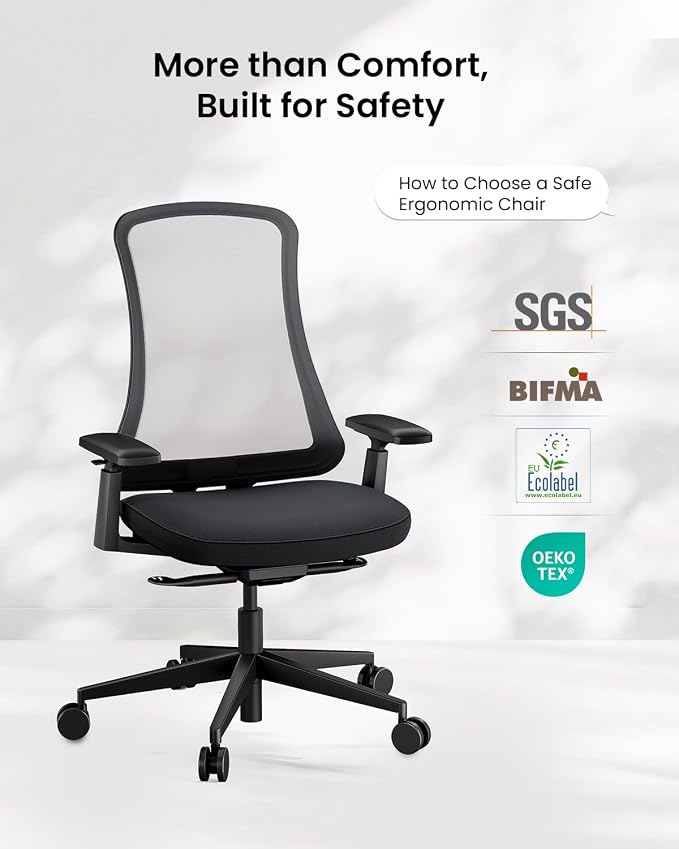 ProtoArc Flexer Ergonomic Office Chair for Women, Black | Foam Sliding Seat, Airflow Mesh Back, Hair-proof Casters, Easy Assembly, Fits 5'1"-6'0", Sleek Minimalist, for Small Spaces - Image 8