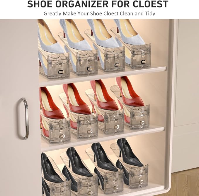 NVGSN 20Pack Clear Shoe Slot Organizer,Shoe Stacker,Storage Space Saver 50% | 3 Levels Adjustable Height 3.7''-7.7''shoe Organizer for Closet,Easy to Assemble shoe Rack Divider,Organizador de Zapatos - Image 2
