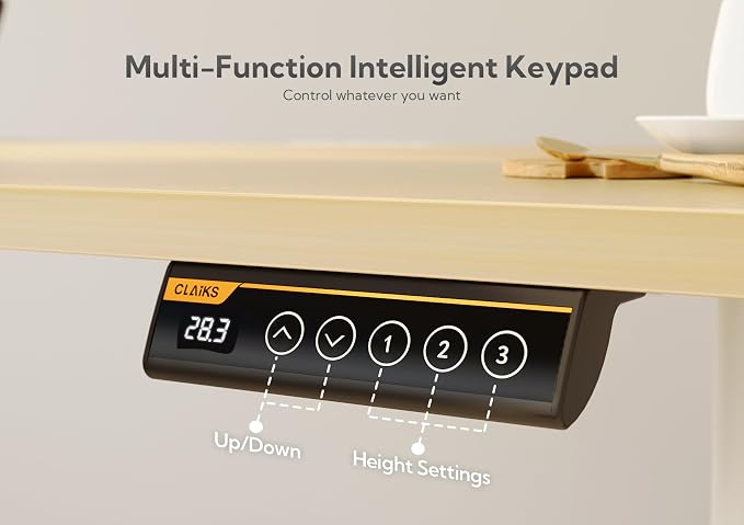 Claiks Electric Height Adjustable Standing Desk, 55x24 Inch, Nature | Smooth Height Adjustment, 3 Memory Presets, Cable Management Hub&Hook, Stable Steel Frame, 176lbs Capacity, Easy Assembly - Image 9