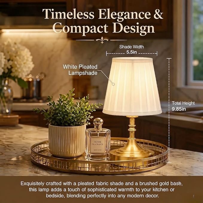Gold Small Cordless Table Lamp Rechargeable,Mini Lamp - Kitchen Countertop | Battery Operated｜Touch Lamp｜Portable｜Restaurant Table｜Bookshelf | Counter Top ｜Wireless ｜Vintage｜Home Decor｜Farmhouse Boho - Image 5