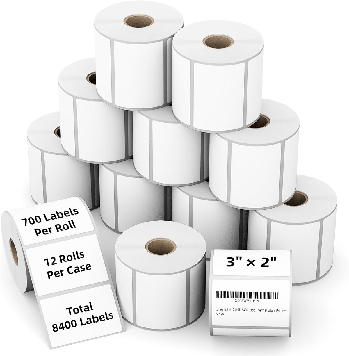 3"x2" 3-Proof Direct Thermal Barcode Shipping Labels for Zebra LP2844 GK420D GK420T ZD421 ZD420, 12 Rolls 8400 Pcs 2x3 Strong Adhesive Return Address Label Used with Rollo MUNBYN Arkscan by LabelChoice