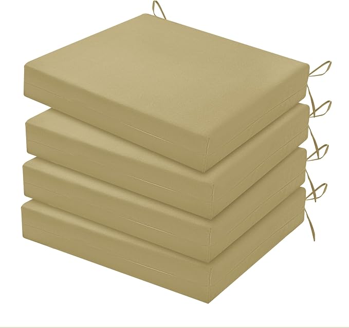 HARBOREST Outdoor Chair Cushions Set of 4, Water Resistant Patio Chair Cushions with Ties, Square Corner Outdoor Seat Cushions for Patio Furniture, 18.5"x16"x3", Khaki by HARBOREST