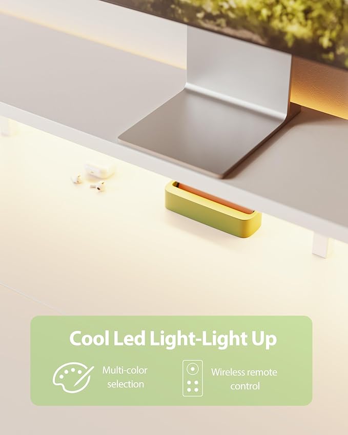 Agilestic 48 * 24 Inch Electric Standing Desk with Shelf & Led, White | Electric Height Adjustable, Outlets&Led, Monitor Stand, Sturdy Steel Frame, Memory Presets, Hooks, 154 lbs, Splice Board - Image 6