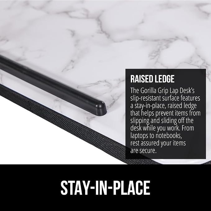 GORILLA GRIP Laptop Lap Desk with Phone Holder, Pillow Cushion Desks Fit Laptops up to 15.6", Gifts for Home, Portable Travel Workstation, Tray Ledge Keep Computers in Place, Marble Pattern - Image 3
