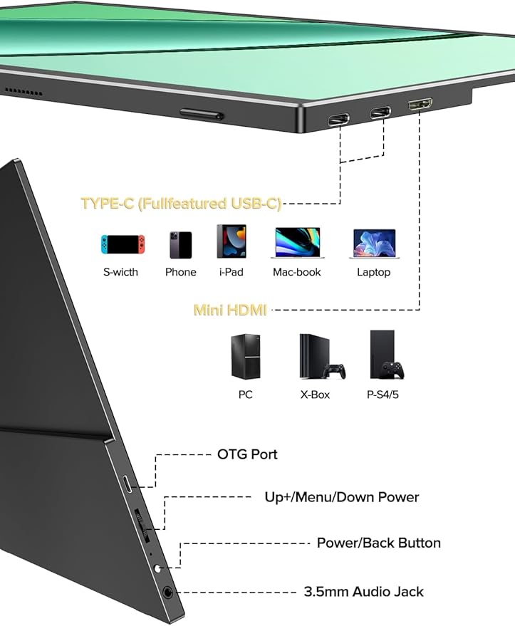 UPERFECT 14.5" 4K Portable Monitor, 125% sRGB, 600 Nits 16:10 Display | 3840×2400 UHD 1.06B Colors, Matte IPS Screen, Smart Cover Included, Metal Frame for Laptop, PC & Travel - Image 7
