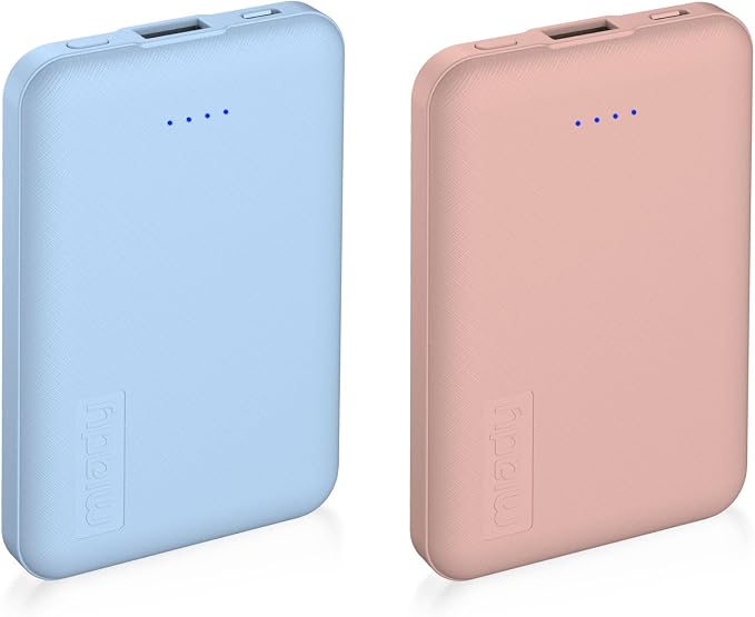 Miady 2-Pack Small Portable Charger 5000mAh Power Bank Travel Battery Pack | 5000mAh丨18.5Wh丨Type C in&Out丨Pocket Size丨Compatible with iPhone 17 Galaxy S24 Android etc丨Flight-Safe丨Lightweight丨Blue+Pink by Miady
