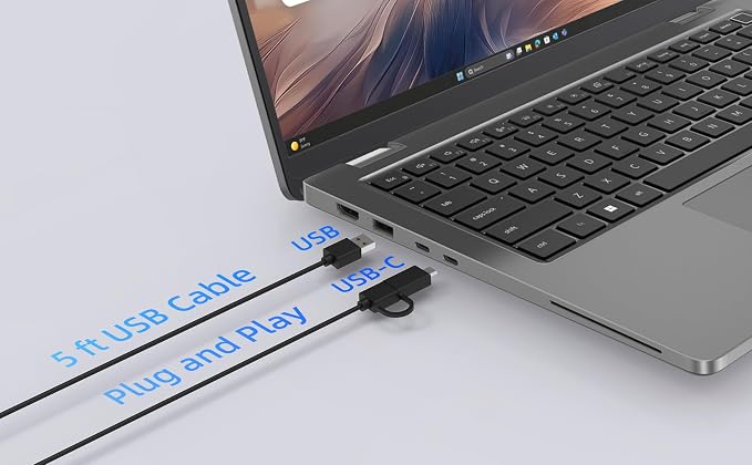 Computer Speakers for Desktop PC, Monitor Speakers with Easy Volume Knob, Sturdy Clamp, Clear Sound, Decent Bass, USB Plug in External Speakers for Laptop, Small PC Soundbar, USB-C Adapter, 5Ft Cable - Image 8